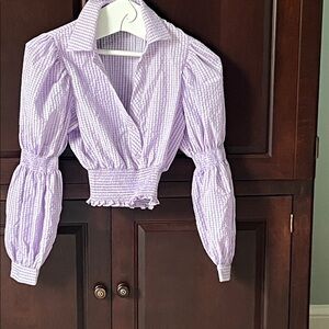 Zara Purple Gingham Puff Sleeve Blouse, XS